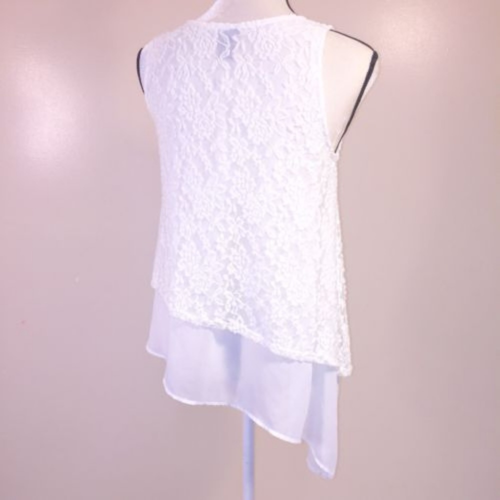 3/25 Lace Chiffon Tank Top Asymmetric Crochet - Picture 4 of 6